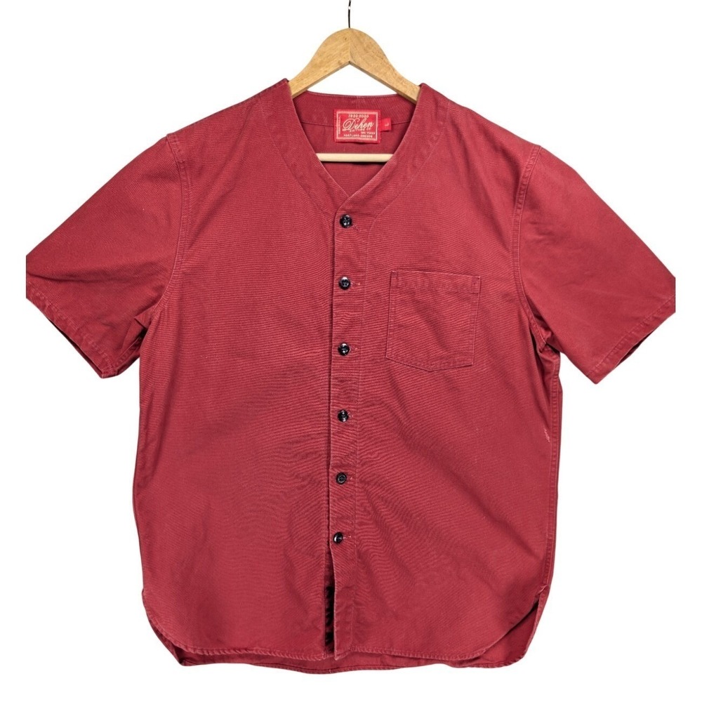 Dehen Men's L Red Heavy Cotton Baseball Shirt Button Up USA Anniversary Tag